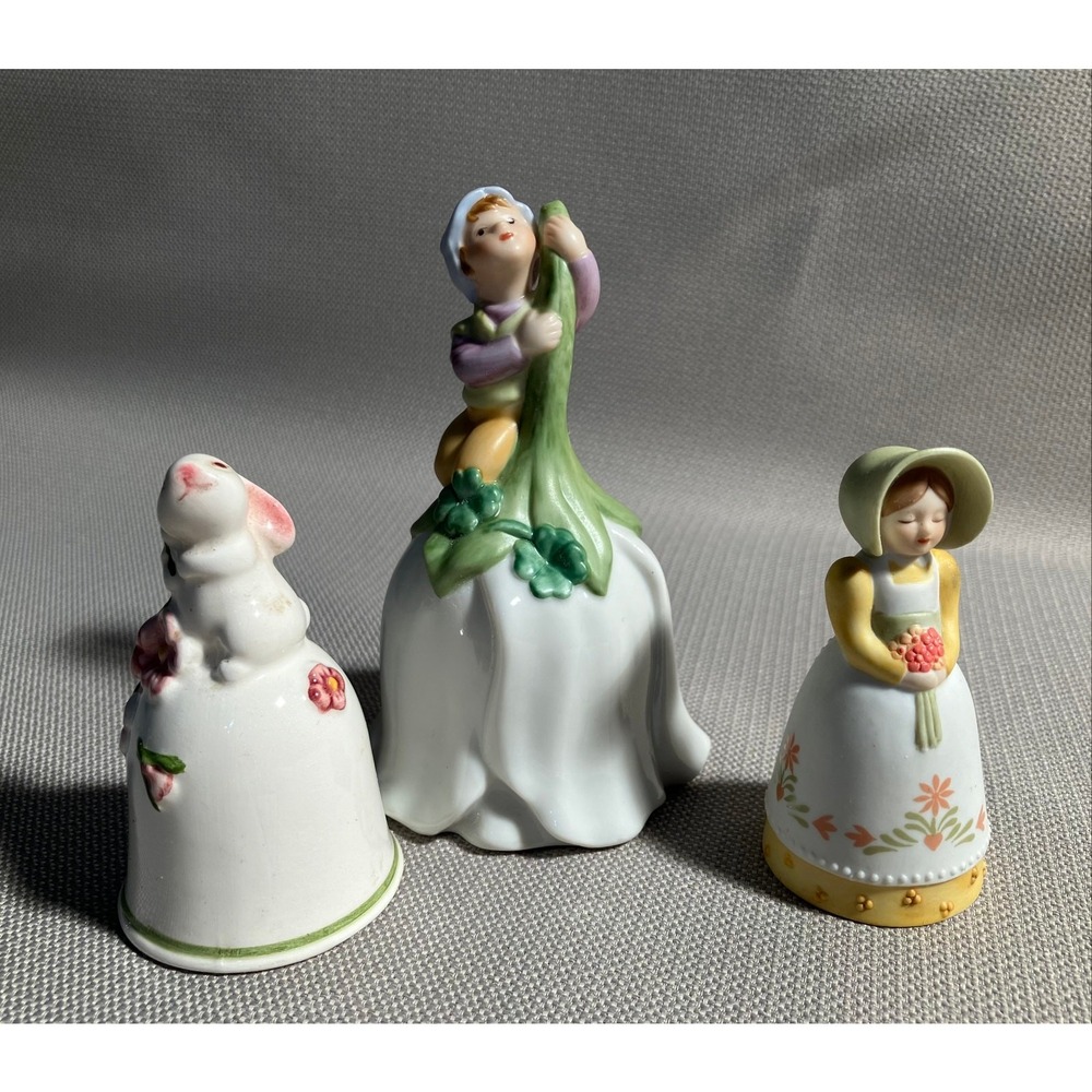 Avon Porcelain Bell Lot 1985 Bonnet Girl‎ Flowers 1984 Bunny 1983 Pixie